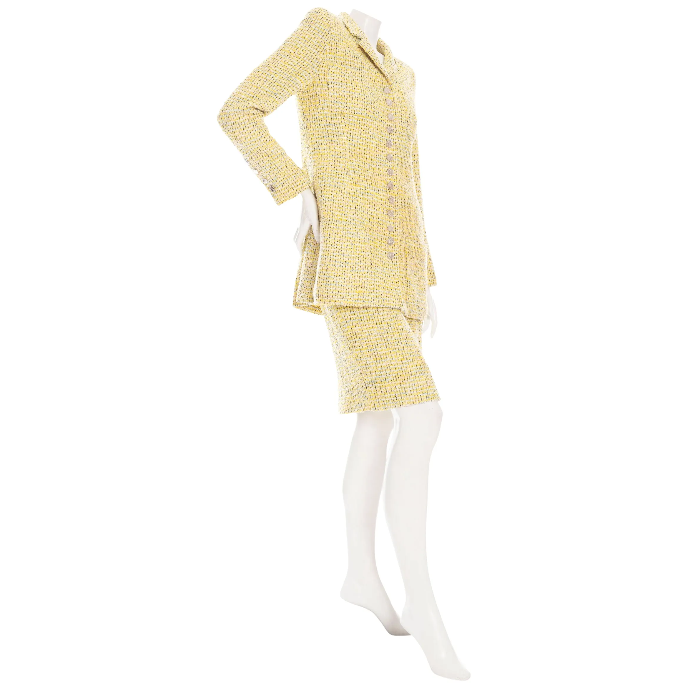 1996 Yellow Tweed Two-Piece Jacket and Skirt Suit