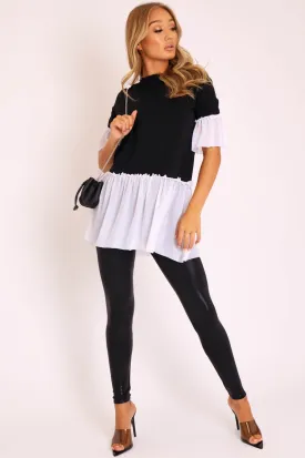 Black White Tulle Ruffle Hem T-shirt Dress - Zula