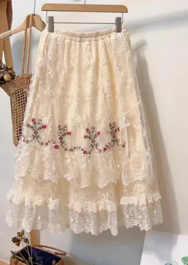 Cottagecore Embroidery Lace Skirt