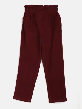 Girls Burgundy Corduroy Paper Bag Pants