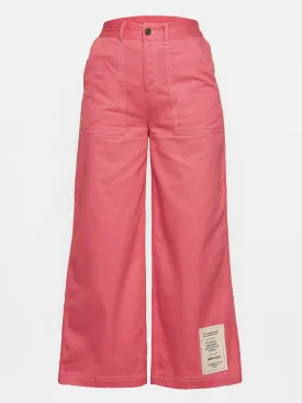 Girls Red Contrast Thread Twill Straight Pants