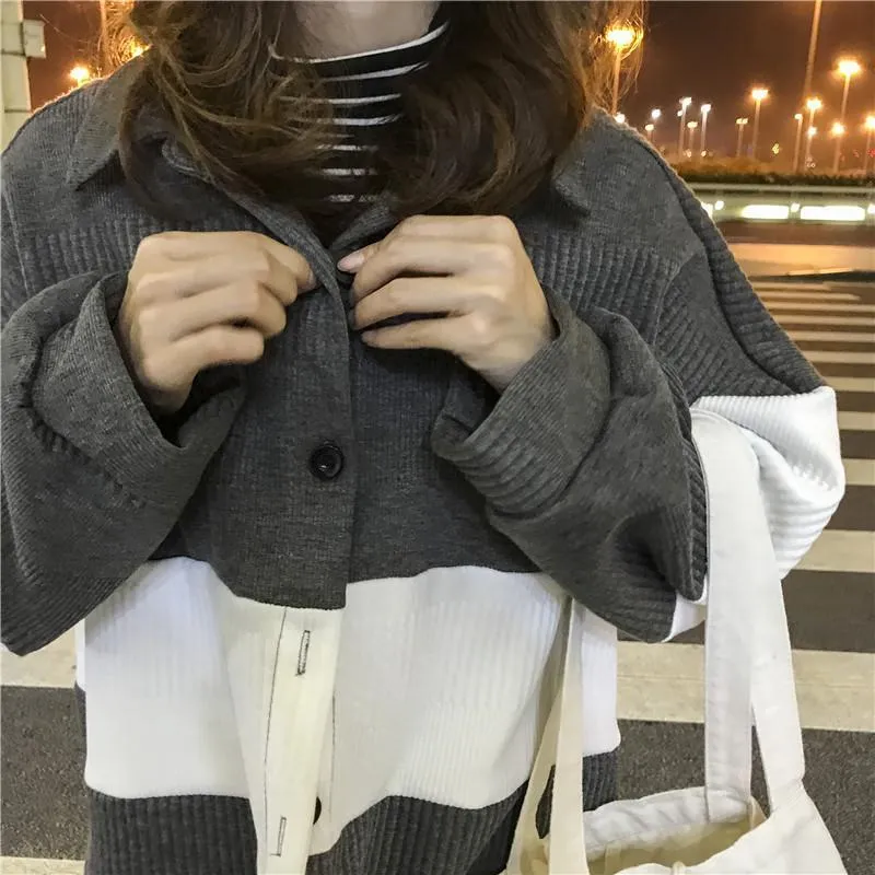 Gray Black Internet Girl Aesthetic Cardigan Sweater