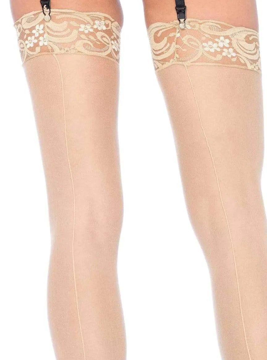 Lace Top Sheer Nude Plus Size Thigh Highs with Backseam