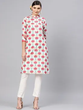 Off White Floral Straight Kurta With Off White Pants