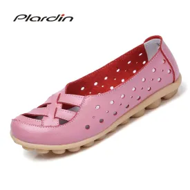 Plardin Plus Size 35-44 Women Fashion New Hollow Out Flats Shoes Slip-on Comfort soft Casual Shoes Female Lazy Shoes Woman