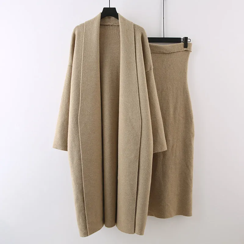 Pre Order:  Solid Knitted Cardigan   Strapless Dress Set