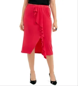 Thalia Sodi Women's Straight & Pencil Ruffle Trim Skirt Pink Size X-Small