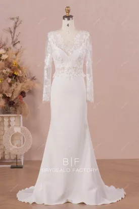 V-neck Lace Bolero Modern Two-Piece Crepe Mermaid Wedding Dress