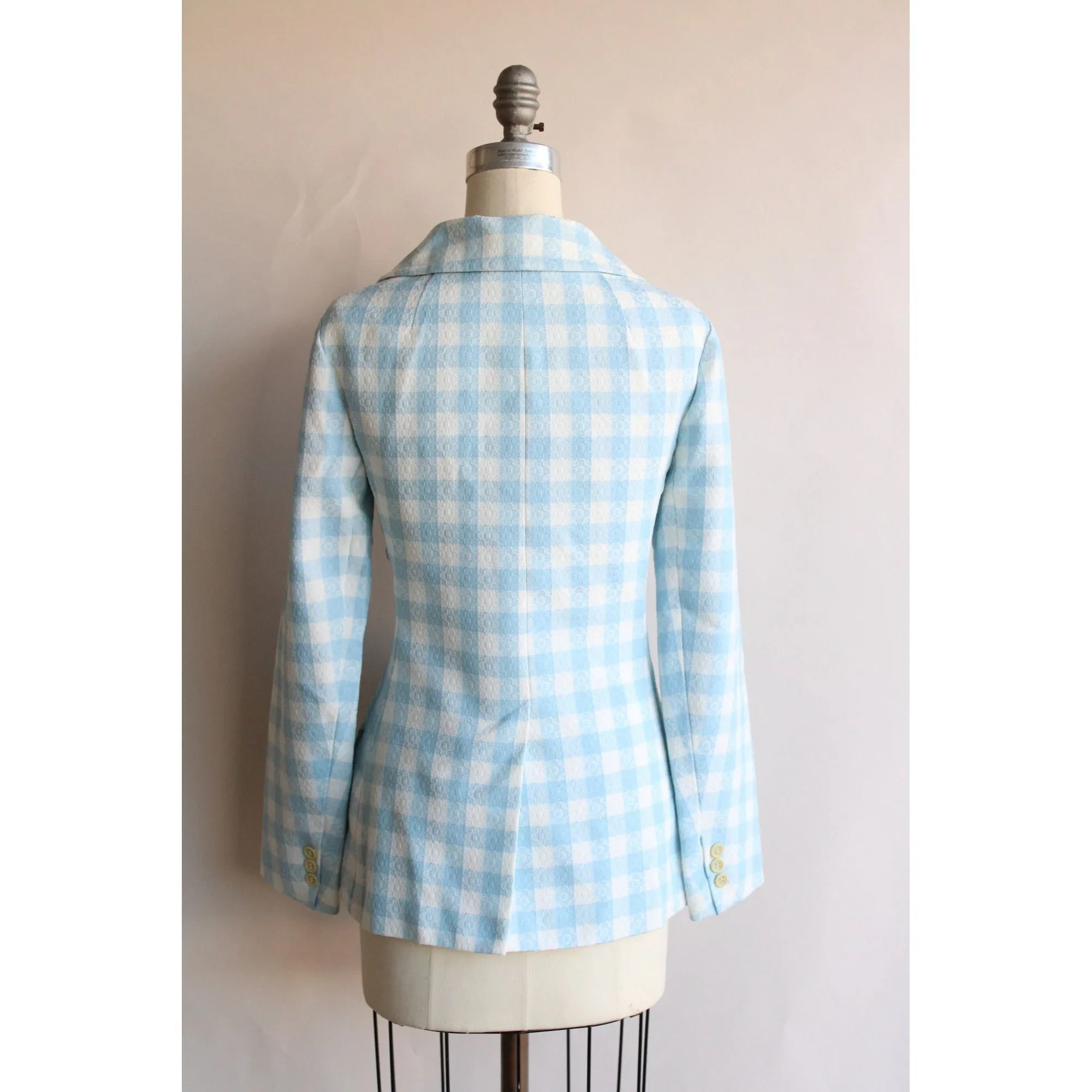 Vintage 1970s Suit ,Pants and Jacket Blue and White Check Two Piece Suit ,Jacket And Trousers Set