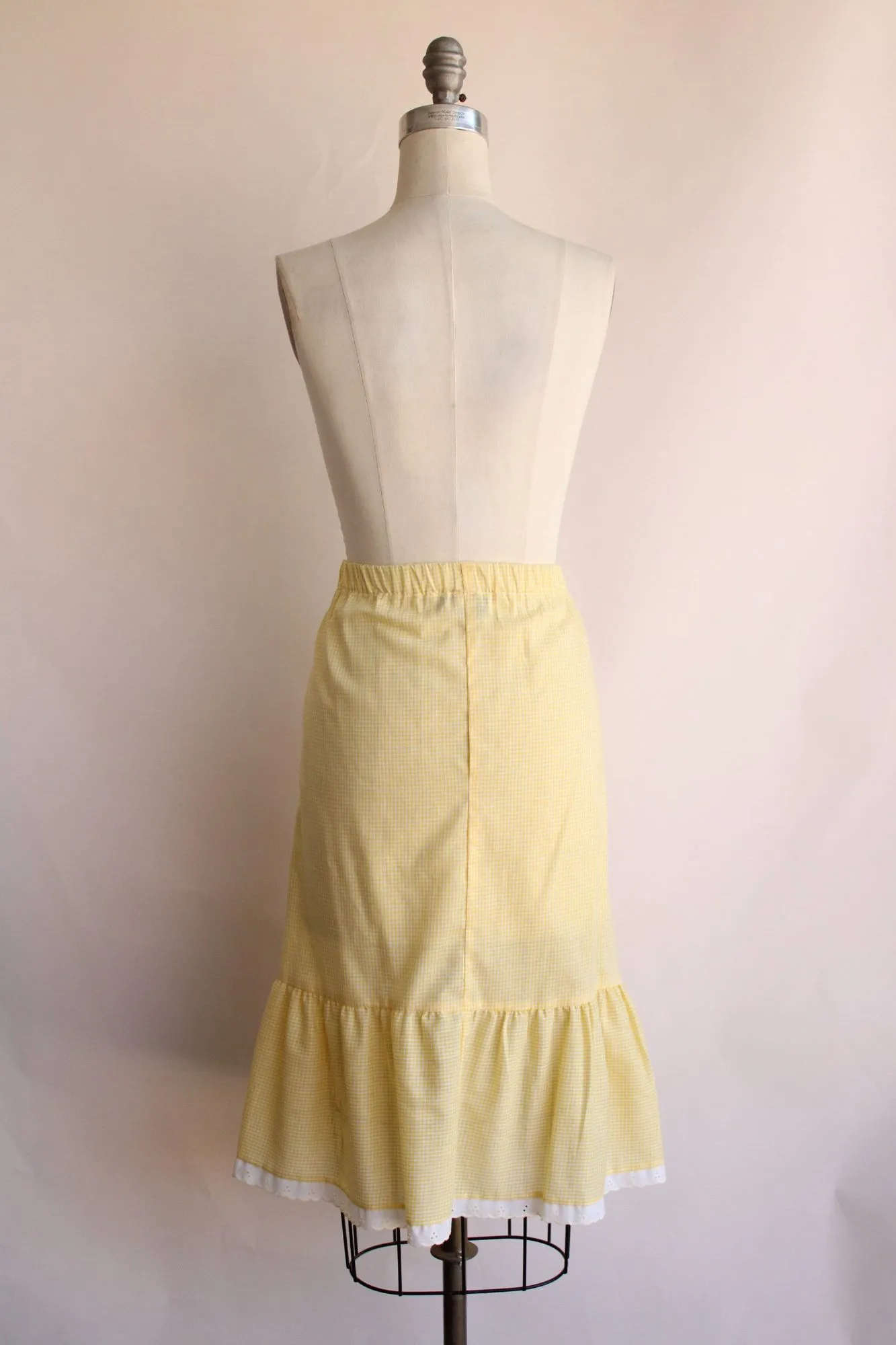 Vintage 1980s 1990s Yellow Gingham Skirt with Ruffle Hem