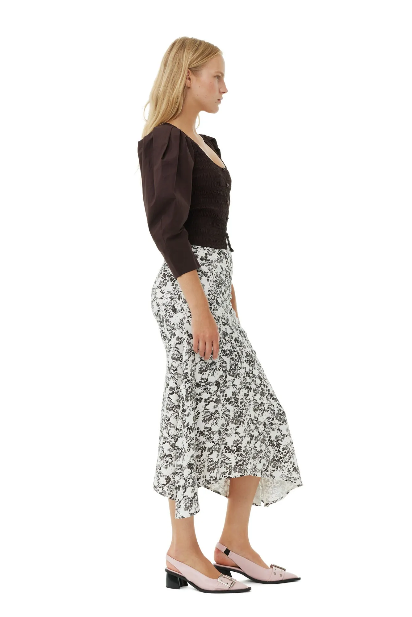 Viscose Long Twill Skirt | Egret Print